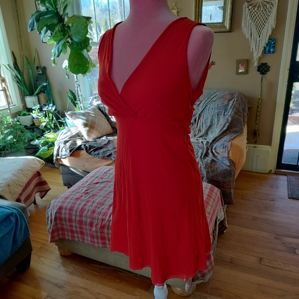 Tomato red nylon mesh party dress